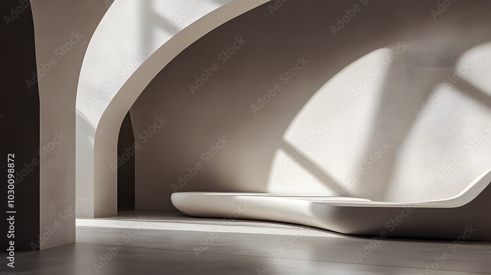 Poster 132. **a minimalist scene with gentle curves enhancing the product is visual interest.