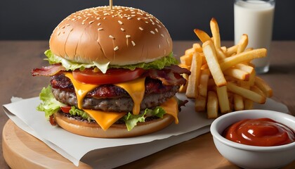 hamburger and fries