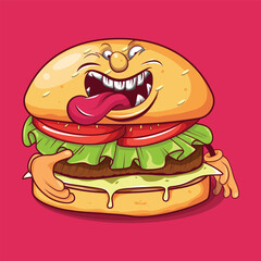 Angry Burger Mascot Cartoon Character