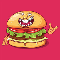Angry Burger Mascot Cartoon Character