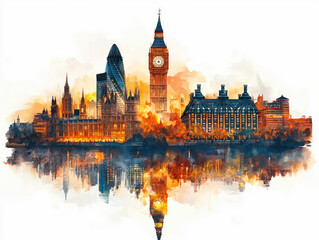 Obraz premium Iconic London skyline with Big Ben and modern skyscrapers