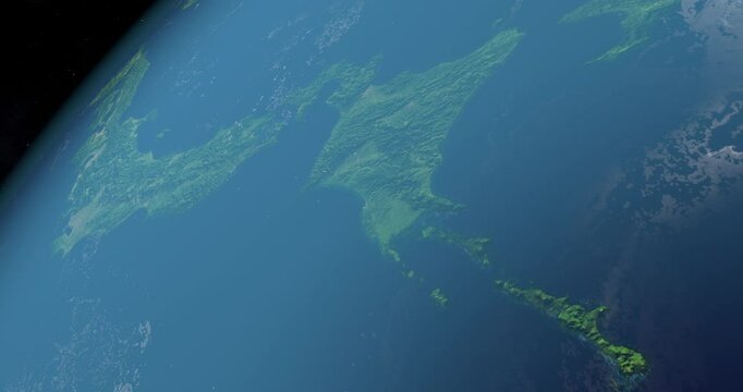 Hokkaido Island from space. Aerial Satellite View