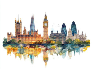 Obraz premium Iconic London skyline with Big Ben and modern skyscrapers