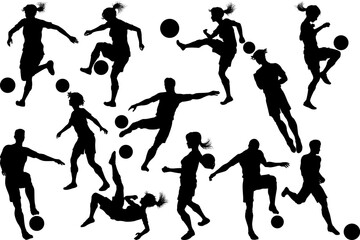 Soccer football player male and female silhouette men and women set