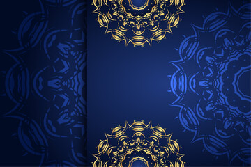 An elegant mandala design set against a rich blue and gold background, showcasing intricate patterns