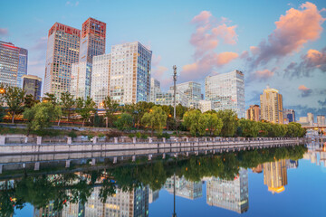 Fototapeta premium Modern urban architecture and moat scenery in Beijing, the capital of China