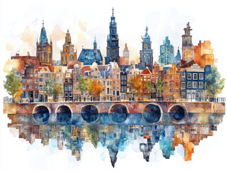 Obraz premium Classic Dutch canal houses with reflections in Amsterdam