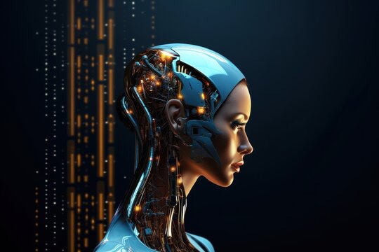 Futuristic side portrait of robot digital transformation technological.