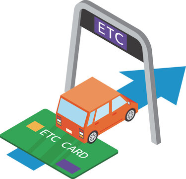 ETCカードとゲートを通過する自動車