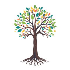 Fototapeta premium Colorful Cartoon Tree with Deep Roots Illustration