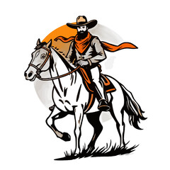 Cowboy Riding a Horse Against a Sunset