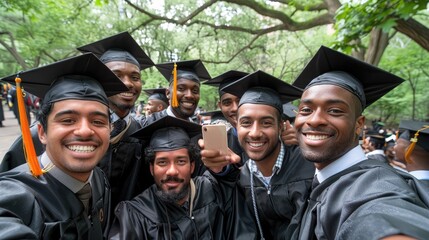 Obraz premium Friends celebrating graduation together in a park on a sunny day