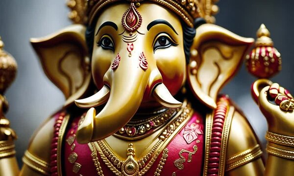 A close-up of a beautifully decorated statue of Lord Ganesha, symbolizing wisdom and prosperity.