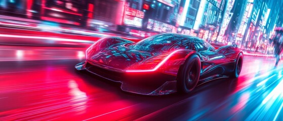 Neon Nights Futuristic Sports Car in Motion Blur