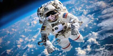 An astronaut performs a spacewalk while floating above Earth in a stunning view of the cosmos