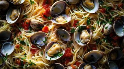 Overhead Shot of Spaghetti alle Vongole