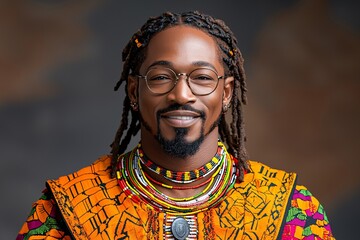 Obraz premium Portrait of a Smiling African Man with Dreads and Traditional Jewelry