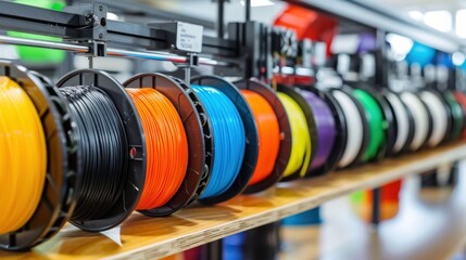 Obraz premium Recycled Material 3D Printing: An environmentally-friendly process where 3D printers work with recycled plastic filaments, reducing waste and supporting material reuse. 