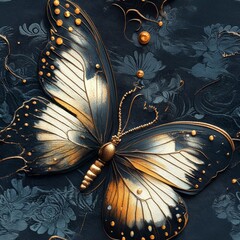 Gothic dark pattern with butterflies seamless texture