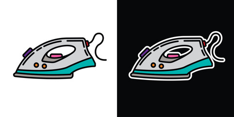Electric iron on white and black background. Original vector illustration in vintage style.