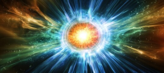 Fototapeta premium Glowing Energy Core with Abstract Colorful Digital Art Background, Powerful Explosion Illustration