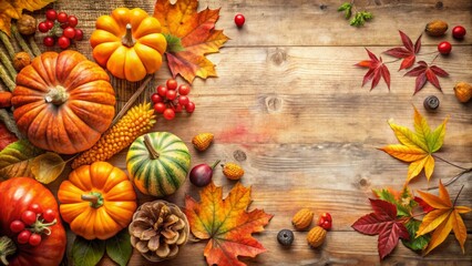 Fototapeta premium Thanksgiving Decor Watercolor Style with Copy Space for Fall Celebration, Autumn Leaves, Harvest Theme, Warm Colors, Holiday Table Settings, Family Gatherings, Seasonal Touches, and More
