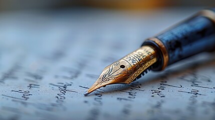 Close-up of a Golden Fountain Pen on Paper