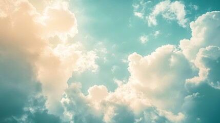 Fototapeta premium Pastel Watercolor Sky Background with Fluffy Clouds