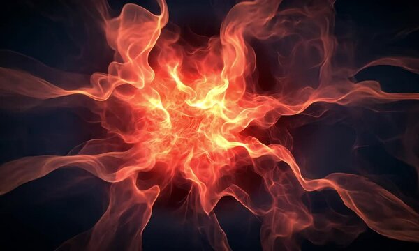 Intense and dynamic abstract digital art background with fiery bursts of bright orange and red flames sparks and glowing embers for creative design and media projects 