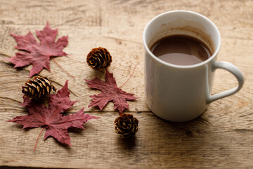 Cup of hot chocolate in white cereamic cup