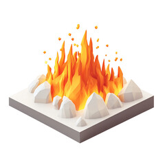 Isometric Transparent background 3D Fire Effect Rendering
