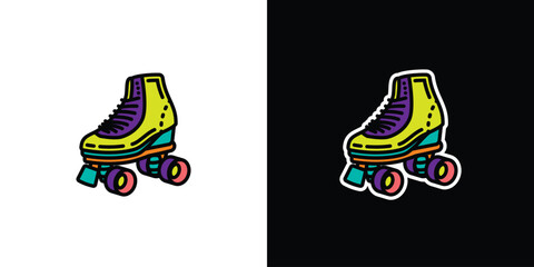 Retro roller skates on white and black background. Original vector illustration in vintage style.