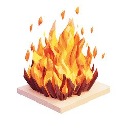 Isometric 3D Fire Rendering on Transparent background