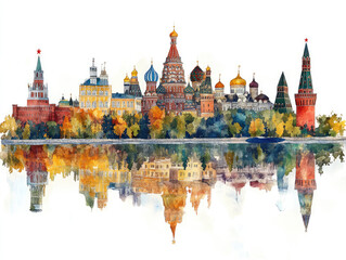 Obraz premium Iconic Russian skyline with St. Basil's Cathedral and modern towers