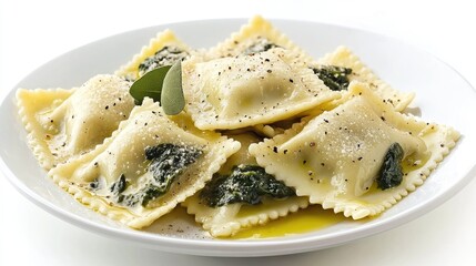 Delicious Spinach and Cheese Ravioli on White Plate
