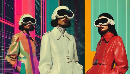 Obraz premium Retro futuristic fashion print style collage poster, Abstract 80s backdrop, Retro future graphic design style.