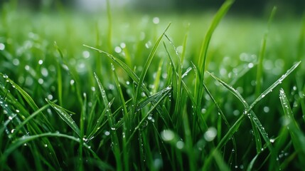 Obraz premium Fresh Dew on Green Grass