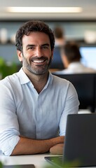 Smiling Businessman, Portrait of a Confident Male Professional Working at His Desk in the Office