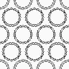 Vector decorative round frames seamless pattern. Abstract vector geometric round ornament isolated on white background. Ornamental circles. Vector monochrome background.