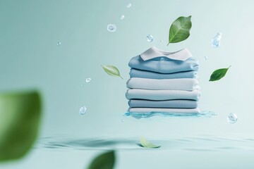 Freshly Washed Clothes with Water Drops and Leaves - Eco Friendly Laundry