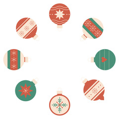 Fototapeta premium Set of Christmas tree ornaments in a circle on a white background