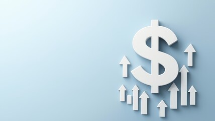 3D Illustration of Dollar Sign Surrounded by Upward Arrows and Blank Text Labels for Financial Growth Concepts