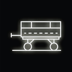 White glowing neon icon of a flatbed trailer on a black background, perfect for transportation or industrial themed designs