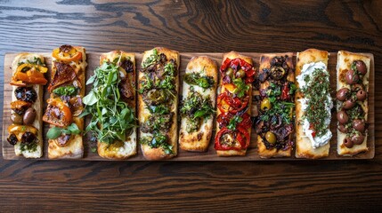 Focaccia Bread from Top Down Perspective on Wooden Board