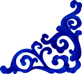 right angle with water wave pattern, hand-drawn watercolor illustration