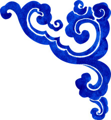 blue cloud pattern right angle, hand-drawn watercolor illustration