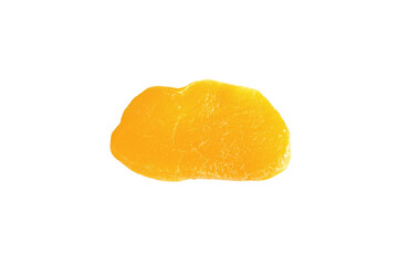 Slices of large sweet dried mangoes isolated on white.