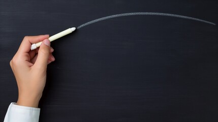 Lefthanded teacher drawing line on chalkboard banner background copy space. School education image backdrop empty. Education supplies concept composition closeup view, copyspace