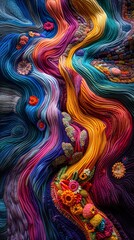 Abstract Floral Crochet Art: Vibrant Colors and Intricate Design