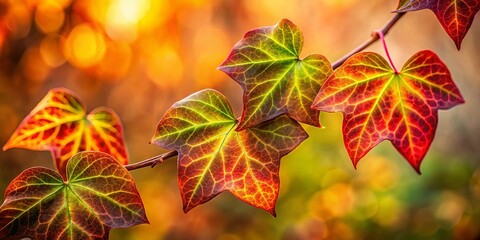 Autumn's Embrace A Delicate Dance of Crimson, Gold, and Emerald Hues on a Sun-Kissed Branch